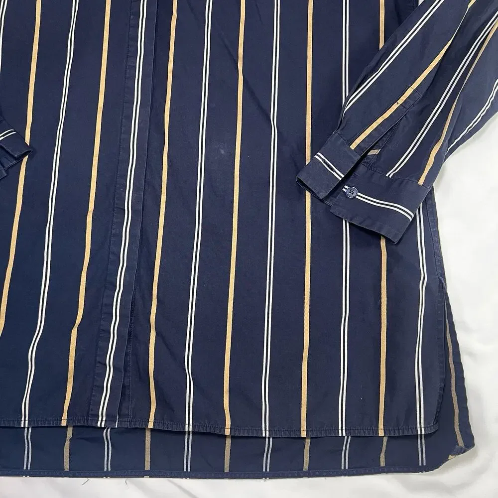 Lafayette 148 New York Shirt Size L Navy Stripe Brayden Riverside Long Sleeve - Picture 7 of 13